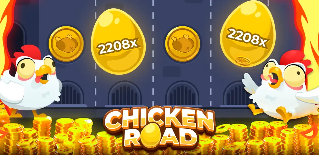 Gallina cruzando una carretera de varios carriles en la portada de Chicken Road